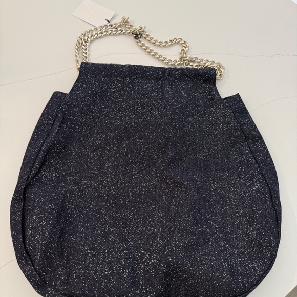 L'AURA Denim Sparkle Miami Shoulder Bag Chain Strap NWT Everyday Large Bag - Picture 6 of 8
